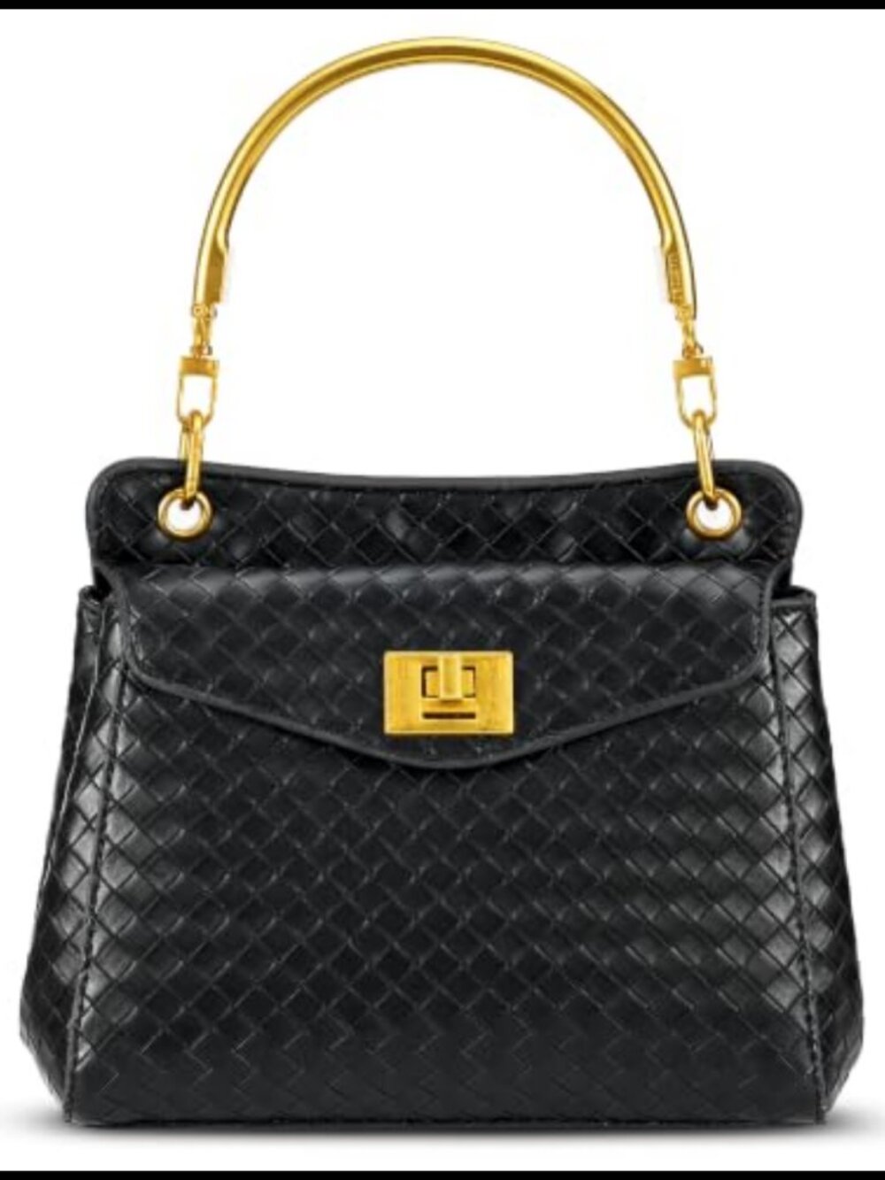 Woven Faux Leather Top Handle Crossbody Bag Detachable Strap 4-in-1 Purse